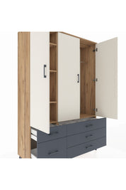 Hyperion Dolap 5 Raflı 5 Çekmeceli Tek Askılı 132x44x195 Çam-Aytaşı/Antrasit