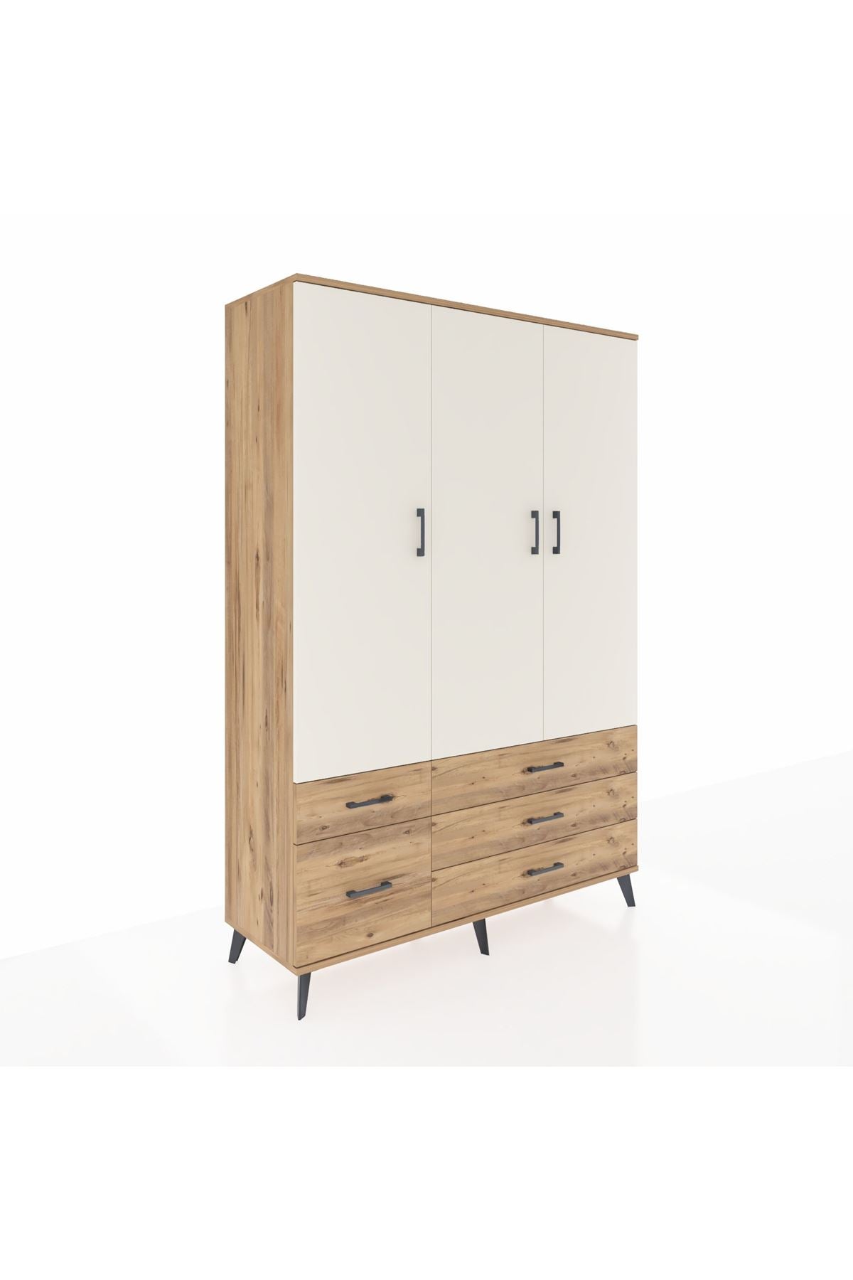 Hyperion Dolap 5 Raflı 5 Çekmeceli Tek Askılı 132x44x195 Çam-Aytaşı/Çam