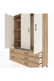 Hyperion Dolap 5 Raflı 5 Çekmeceli Tek Askılı 132x44x195 Çam-Aytaşı/Çam