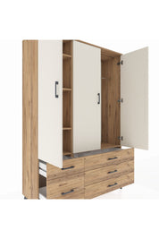 Hyperion Dolap 5 Raflı 5 Çekmeceli Tek Askılı 132x44x195 Çam-Aytaşı/Çam