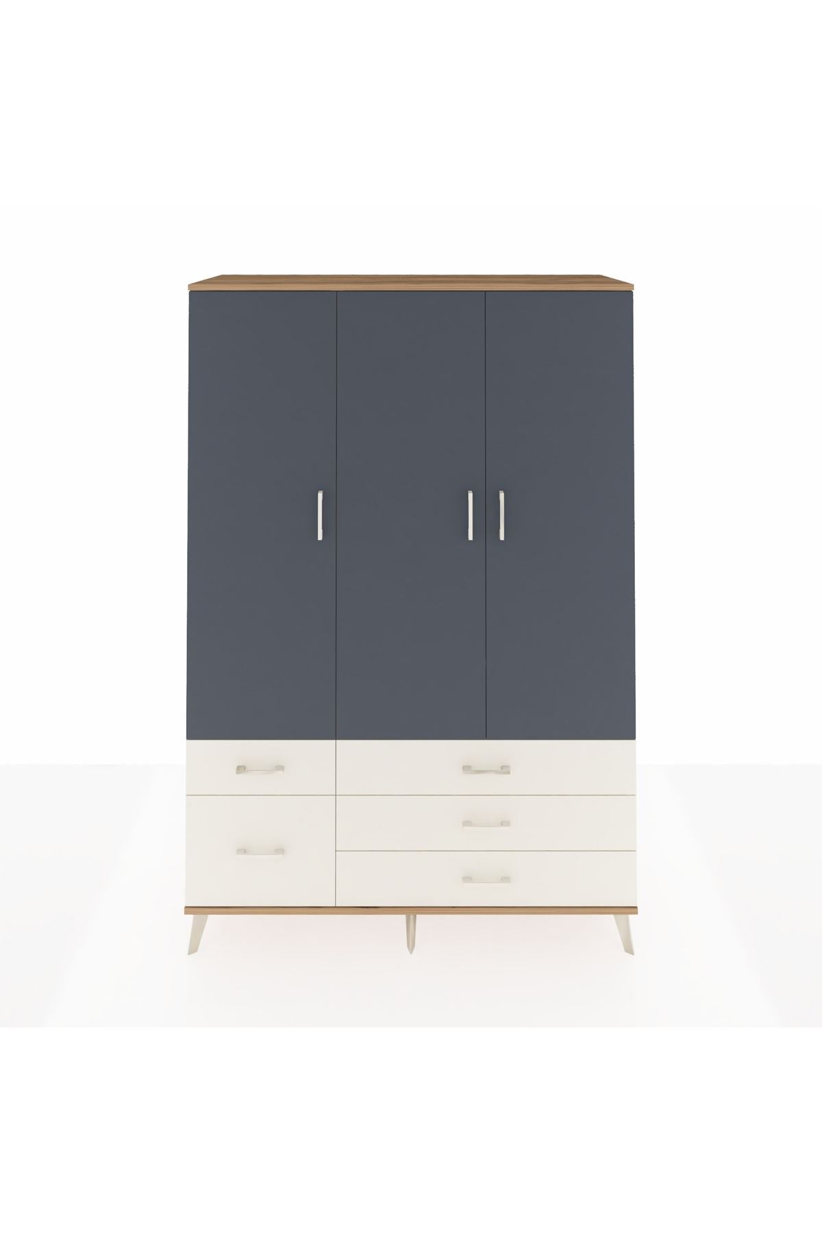 Hyperion Dolap 5 Raflı 5 Çekmeceli Tek Askılı 132x44x195 Çam-Antrasit/Aytaşı