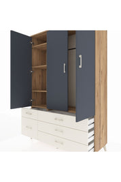 Hyperion Dolap 5 Raflı 5 Çekmeceli Tek Askılı 132x44x195 Çam-Antrasit/Aytaşı