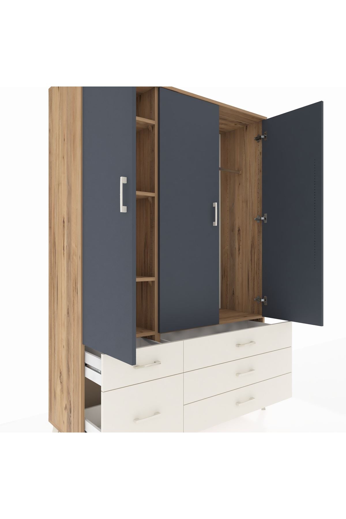 Hyperion Dolap 5 Raflı 5 Çekmeceli Tek Askılı 132x44x195 Çam-Antrasit/Aytaşı