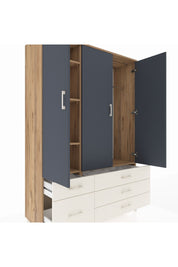 Hyperion Dolap 5 Raflı 5 Çekmeceli Tek Askılı 132x44x195 Çam-Antrasit/Aytaşı