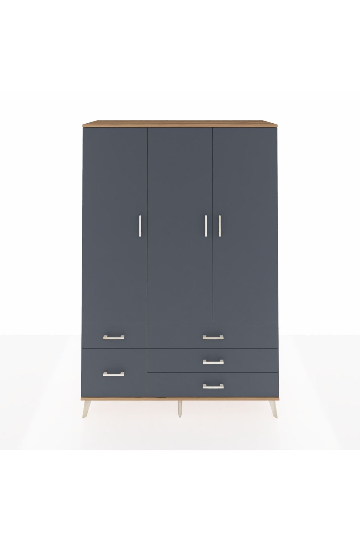 Hyperion Dolap 5 Raflı 5 Çekmeceli Tek Askılı 132x44x195 Çam-Antrasit/Antrasit