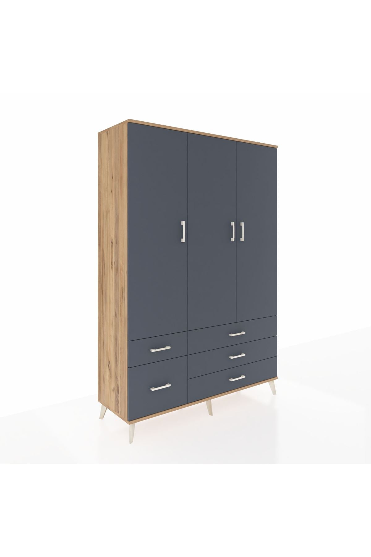 Hyperion Dolap 5 Raflı 5 Çekmeceli Tek Askılı 132x44x195 Çam-Antrasit/Antrasit