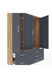 Hyperion Dolap 5 Raflı 5 Çekmeceli Tek Askılı 132x44x195 Çam-Antrasit/Antrasit