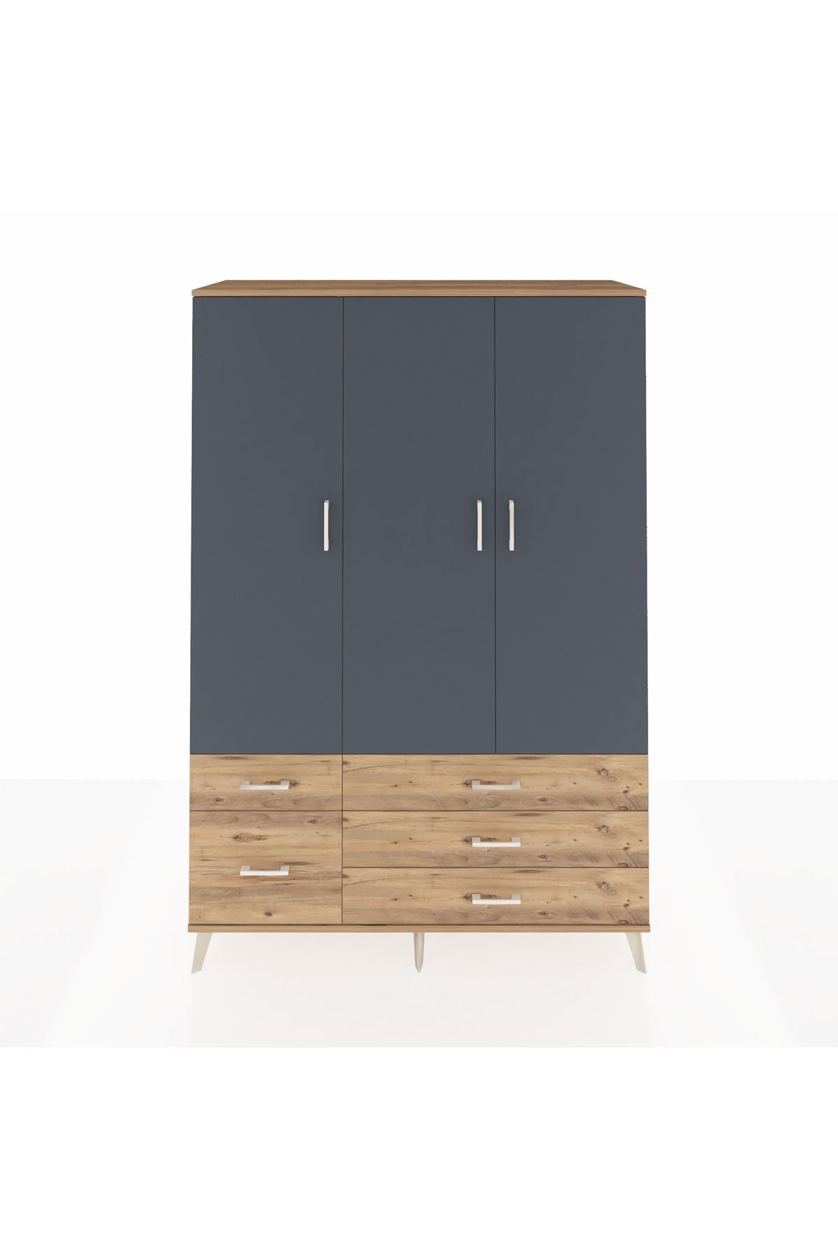 Hyperion Dolap 5 Raflı 5 Çekmeceli Tek Askılı 132x44x195 Çam-Antrasit/Çam