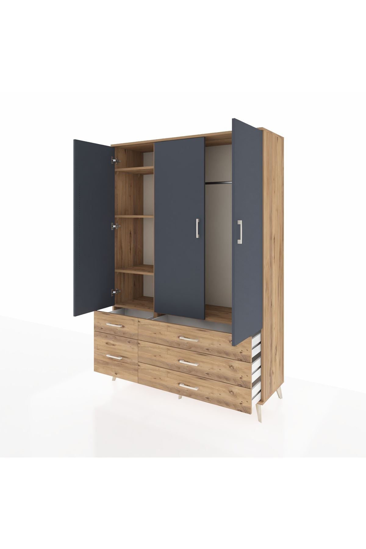 Hyperion Dolap 5 Raflı 5 Çekmeceli Tek Askılı 132x44x195 Çam-Antrasit/Çam