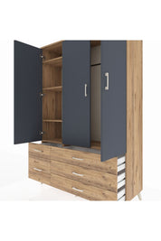 Hyperion Dolap 5 Raflı 5 Çekmeceli Tek Askılı 132x44x195 Çam-Antrasit/Çam