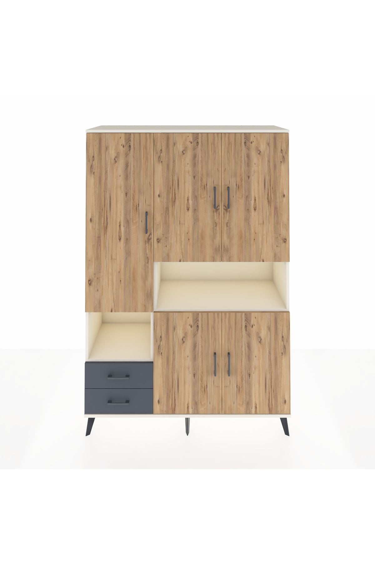 Hyperion Dolap 10 Raflı 2 Çekmeceli 5 Kapaklı 132x44x195 Aytaşı-Çam/Antrasit