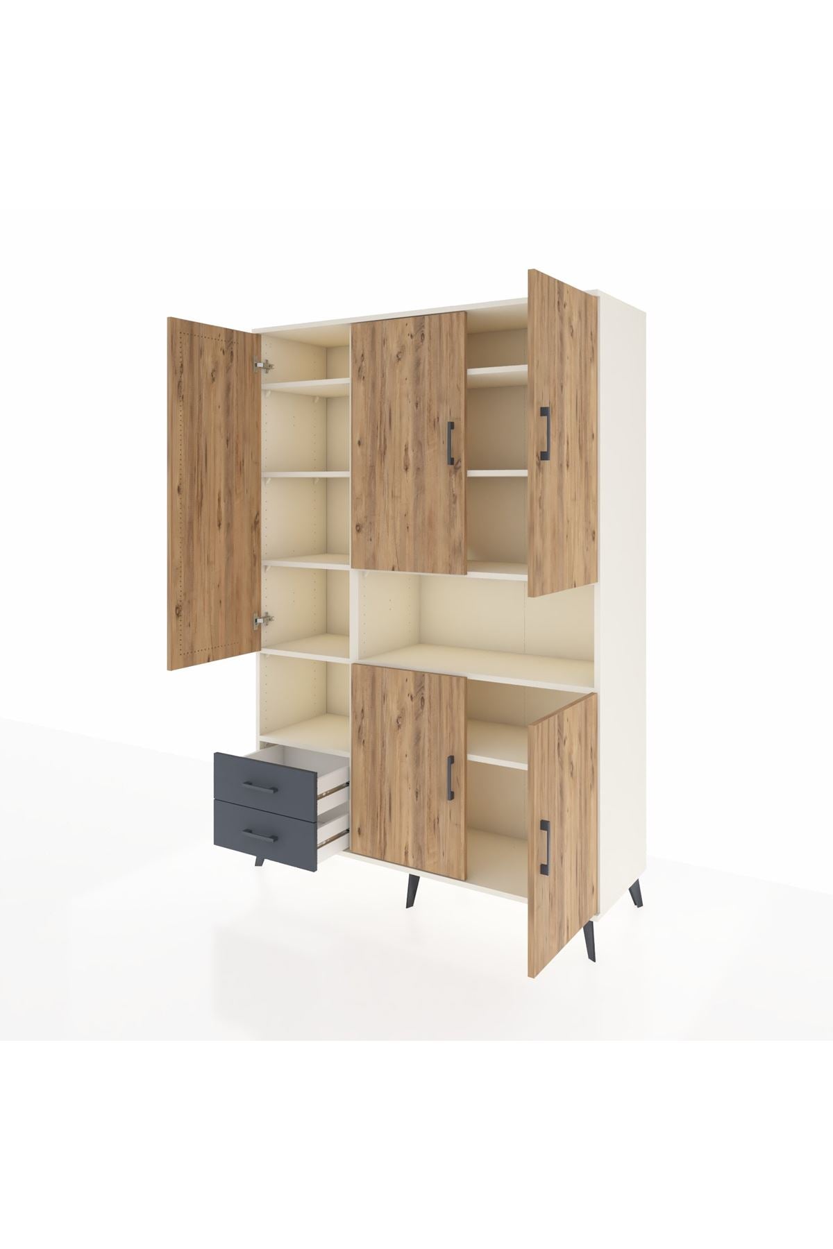 Hyperion Dolap 10 Raflı 2 Çekmeceli 5 Kapaklı 132x44x195 Aytaşı-Çam/Antrasit