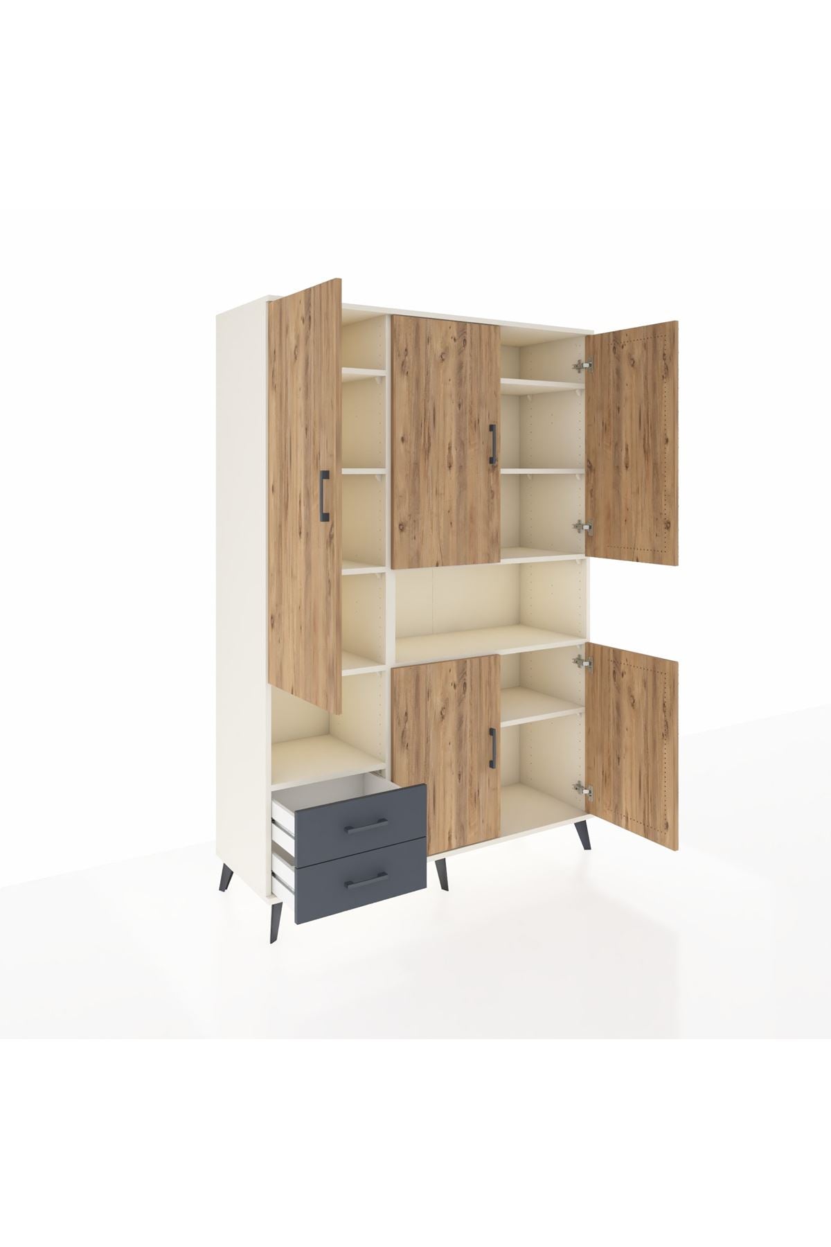 Hyperion Dolap 10 Raflı 2 Çekmeceli 5 Kapaklı 132x44x195 Aytaşı-Çam/Antrasit