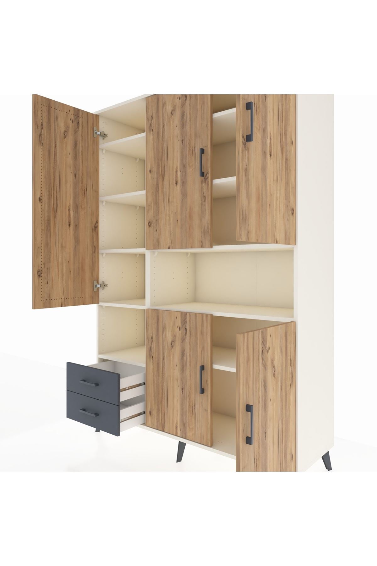 Hyperion Dolap 10 Raflı 2 Çekmeceli 5 Kapaklı 132x44x195 Aytaşı-Çam/Antrasit