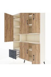 Hyperion Dolap 10 Raflı 2 Çekmeceli 5 Kapaklı 132x44x195 Aytaşı-Çam/Antrasit