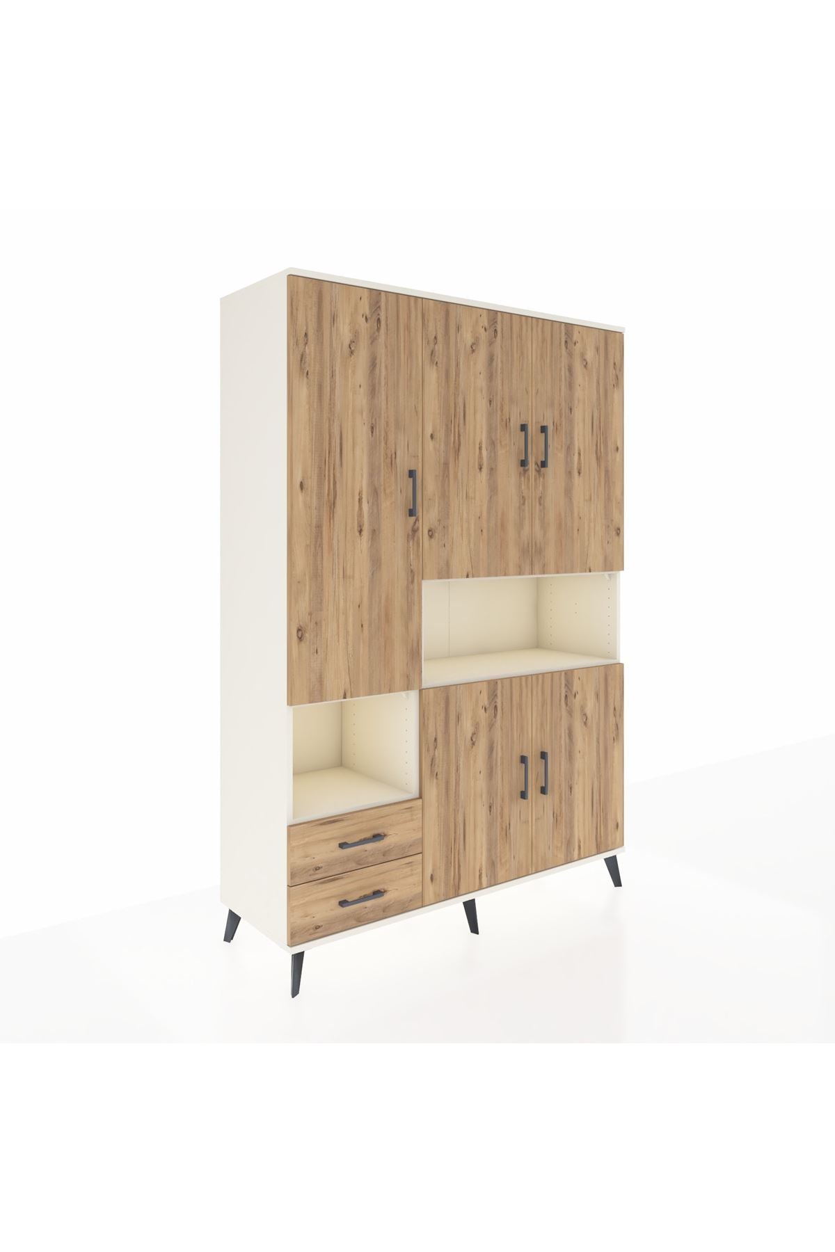 Hyperion Dolap 10 Raflı 2 Çekmeceli 5 Kapaklı 132x44x195 Aytaşı-Çam/Çam