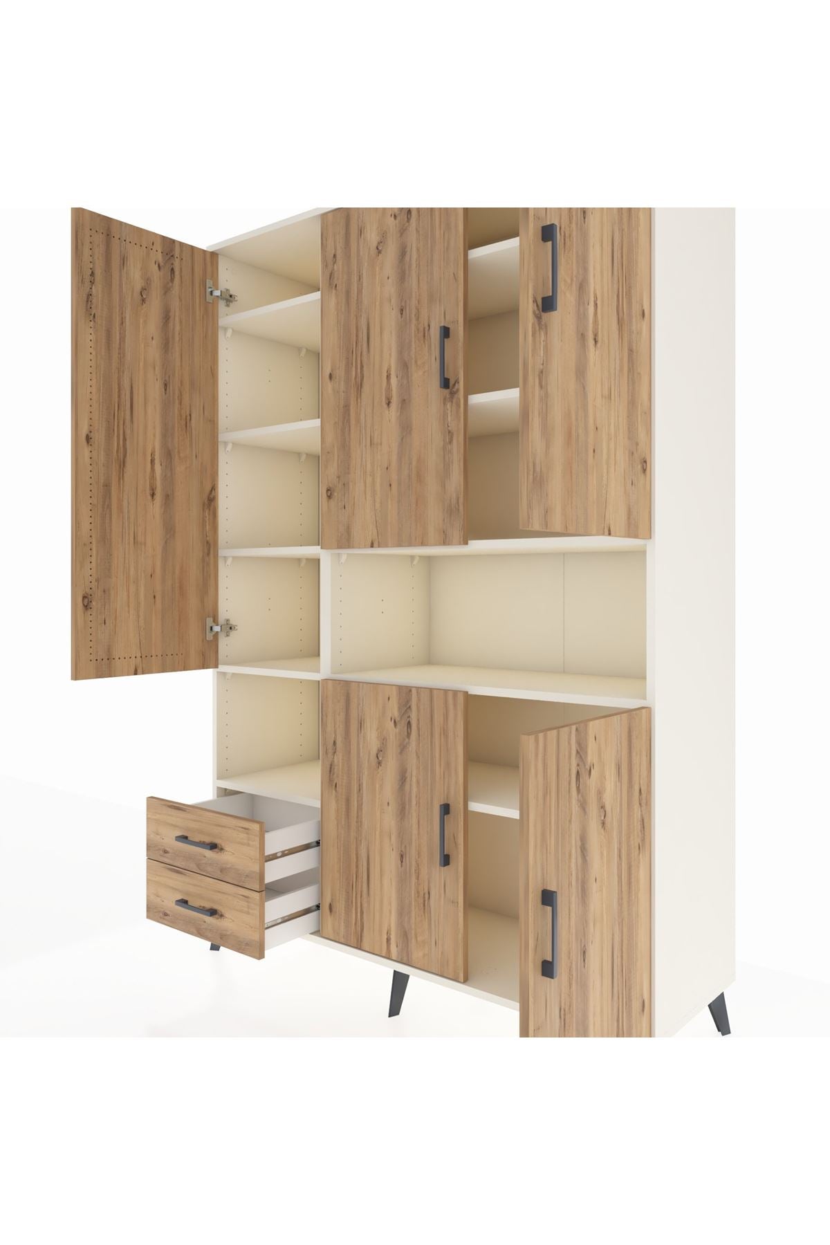 Hyperion Dolap 10 Raflı 2 Çekmeceli 5 Kapaklı 132x44x195 Aytaşı-Çam/Çam