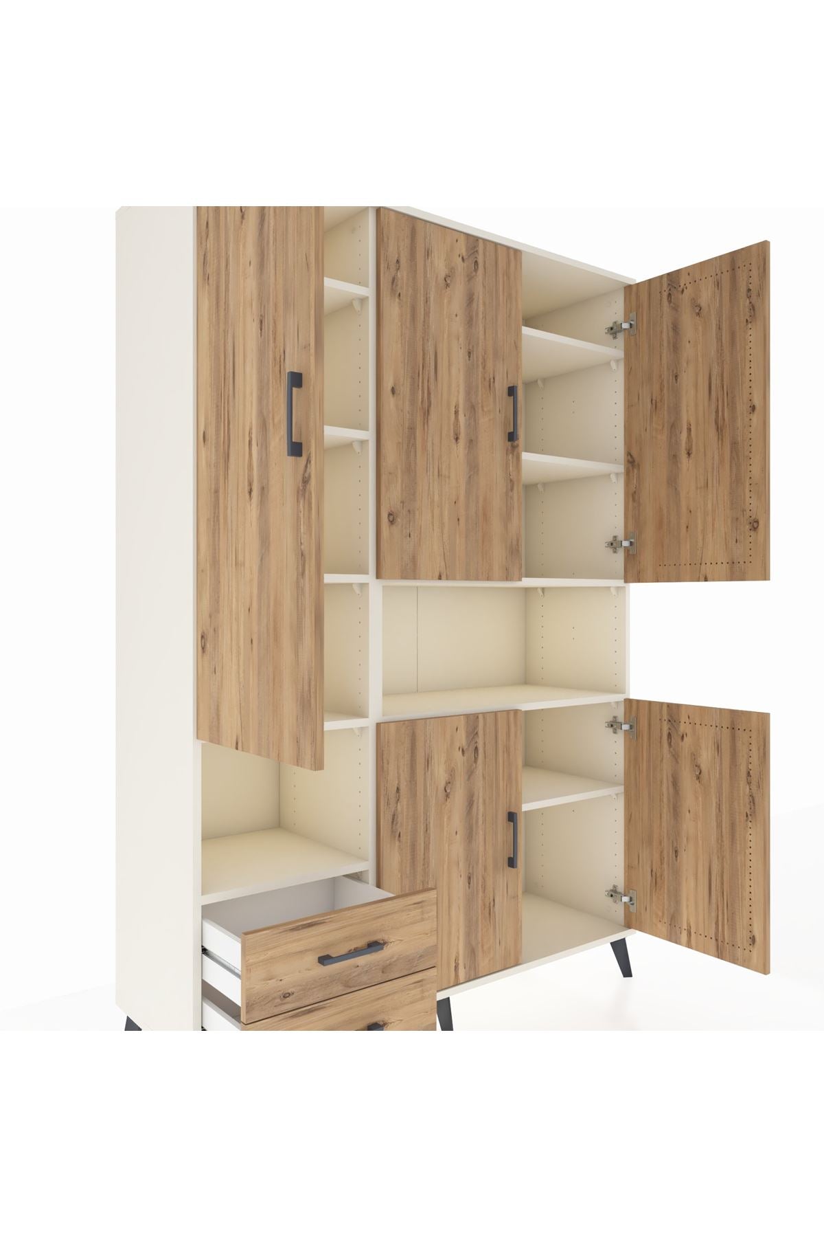 Hyperion Dolap 10 Raflı 2 Çekmeceli 5 Kapaklı 132x44x195 Aytaşı-Çam/Çam