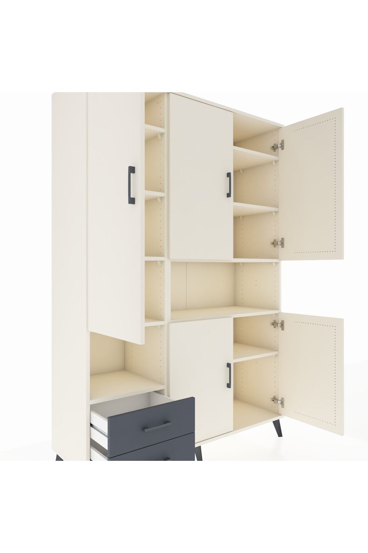 Hyperion Dolap 10 Raflı 2 Çekmeceli 5 Kapaklı 132x44x195 Aytaşı-Aytaşı/Antrasit