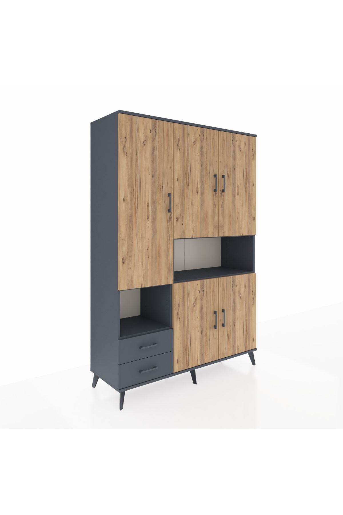 Hyperion Dolap 10 Raflı 2 Çekmeceli 5 Kapaklı 132x44x195 Antrasit-Çam/Antrasit