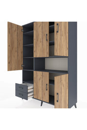 Hyperion Dolap 10 Raflı 2 Çekmeceli 5 Kapaklı 132x44x195 Antrasit-Çam/Antrasit