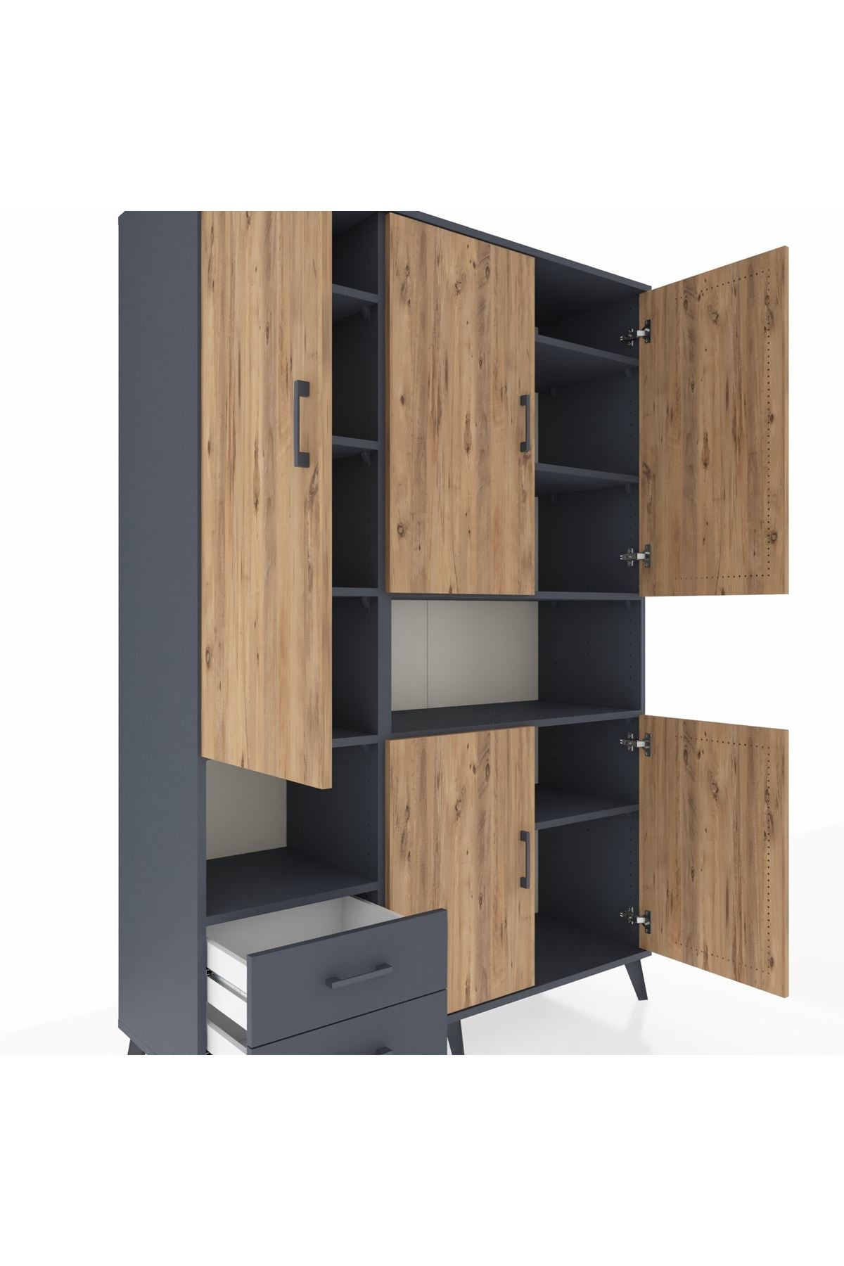 Hyperion Dolap 10 Raflı 2 Çekmeceli 5 Kapaklı 132x44x195 Antrasit-Çam/Antrasit