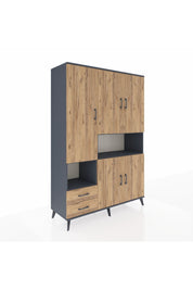 Hyperion Dolap 10 Raflı 2 Çekmeceli 5 Kapaklı 132x44x195 Antrasit-Çam/Çam