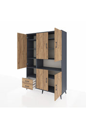 Hyperion Dolap 10 Raflı 2 Çekmeceli 5 Kapaklı 132x44x195 Antrasit-Çam/Çam