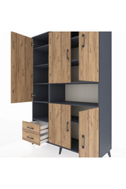 Hyperion Dolap 10 Raflı 2 Çekmeceli 5 Kapaklı 132x44x195 Antrasit-Çam/Çam