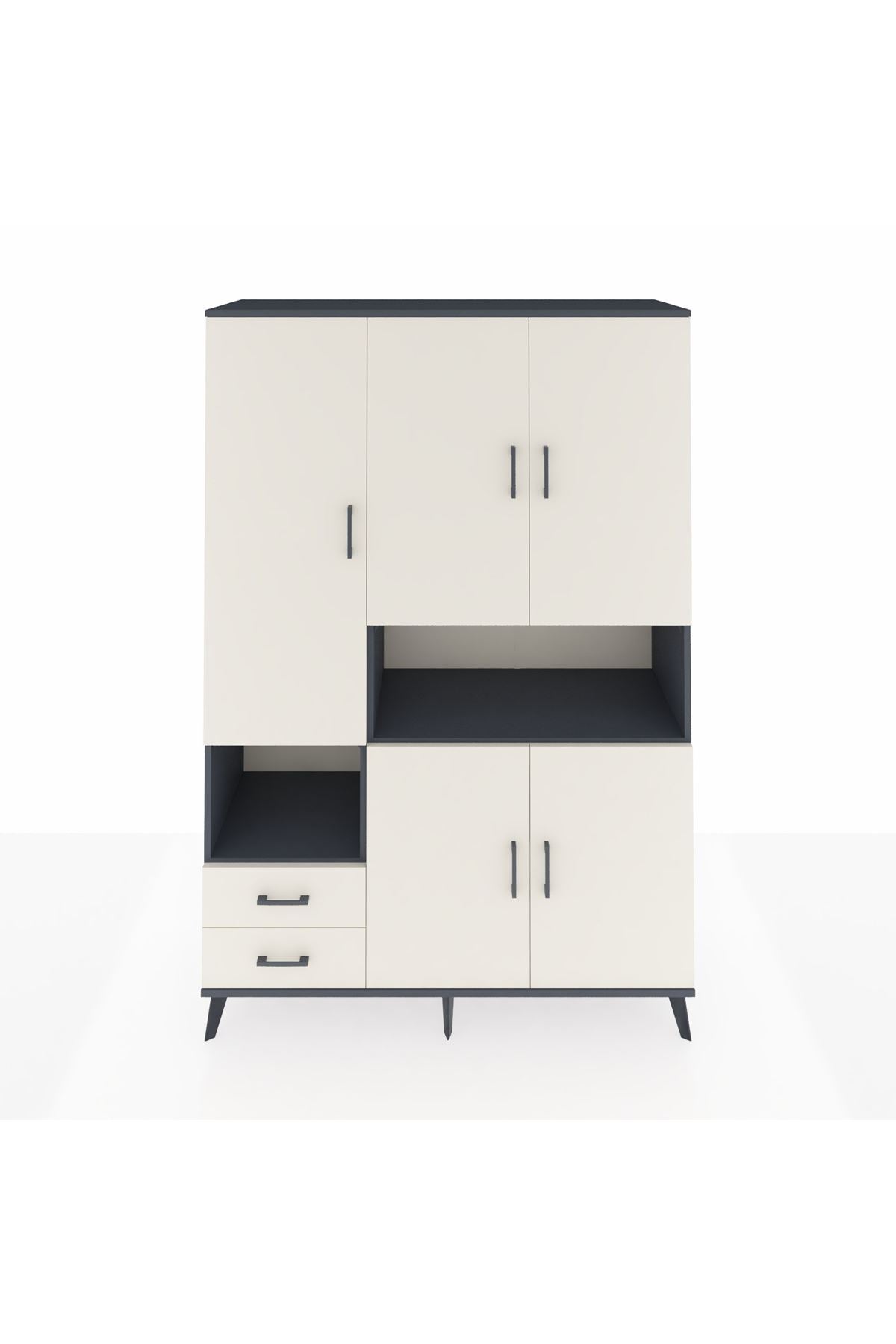 Hyperion Dolap 10 Raflı 2 Çekmeceli 5 Kapaklı 132x44x195 Antrasit-Aytaşı/Aytaşı