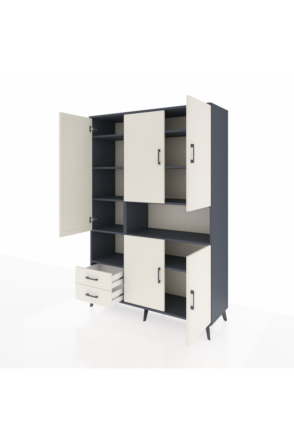 Hyperion Dolap 10 Raflı 2 Çekmeceli 5 Kapaklı 132x44x195 Antrasit-Aytaşı/Aytaşı