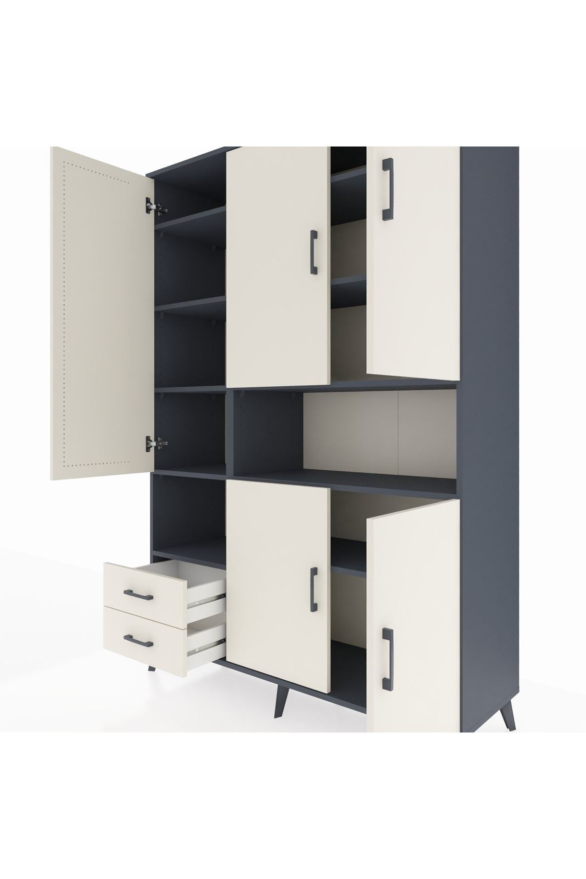 Hyperion Dolap 10 Raflı 2 Çekmeceli 5 Kapaklı 132x44x195 Antrasit-Aytaşı/Aytaşı