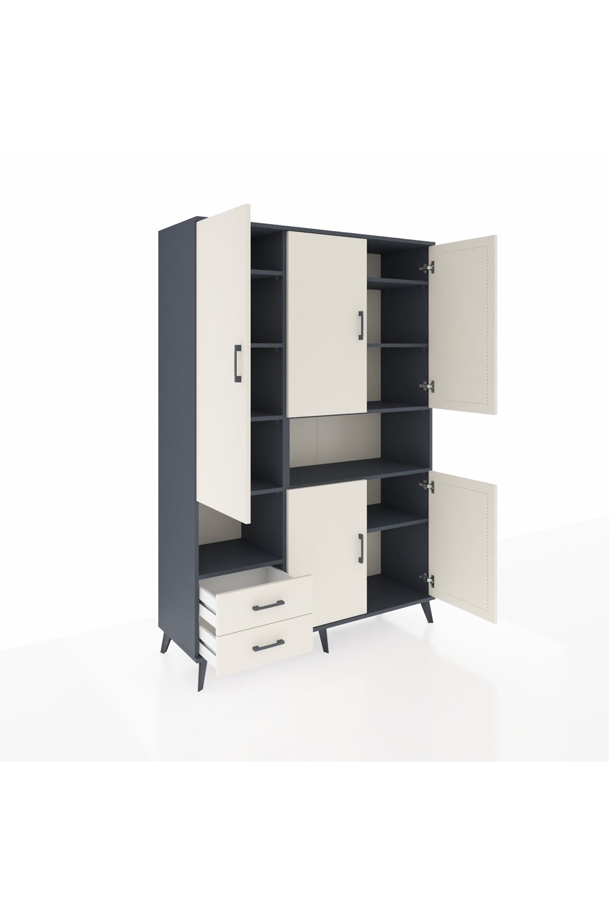 Hyperion Dolap 10 Raflı 2 Çekmeceli 5 Kapaklı 132x44x195 Antrasit-Aytaşı/Aytaşı