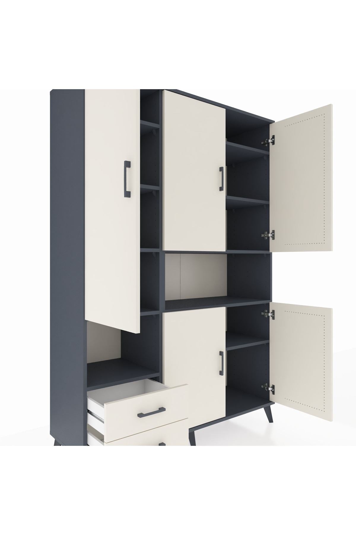 Hyperion Dolap 10 Raflı 2 Çekmeceli 5 Kapaklı 132x44x195 Antrasit-Aytaşı/Aytaşı