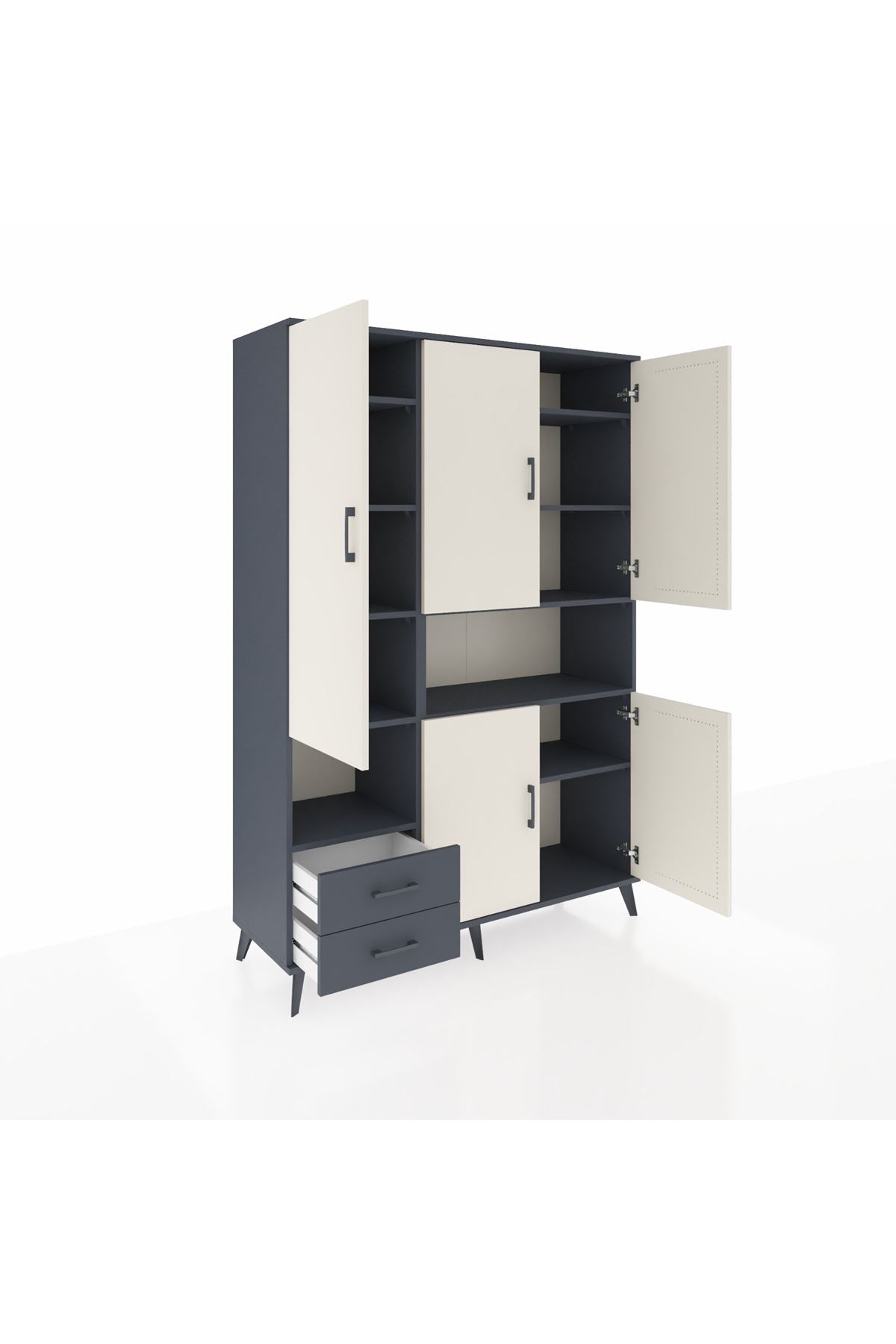 Hyperion Dolap 10 Raflı 2 Çekmeceli 5 Kapaklı 132x44x195 Antrasit-Aytaşı/Antrasit