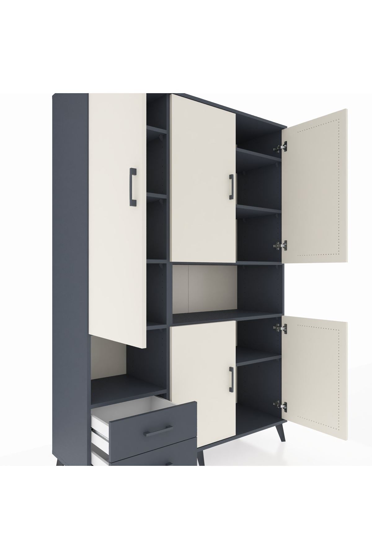 Hyperion Dolap 10 Raflı 2 Çekmeceli 5 Kapaklı 132x44x195 Antrasit-Aytaşı/Antrasit