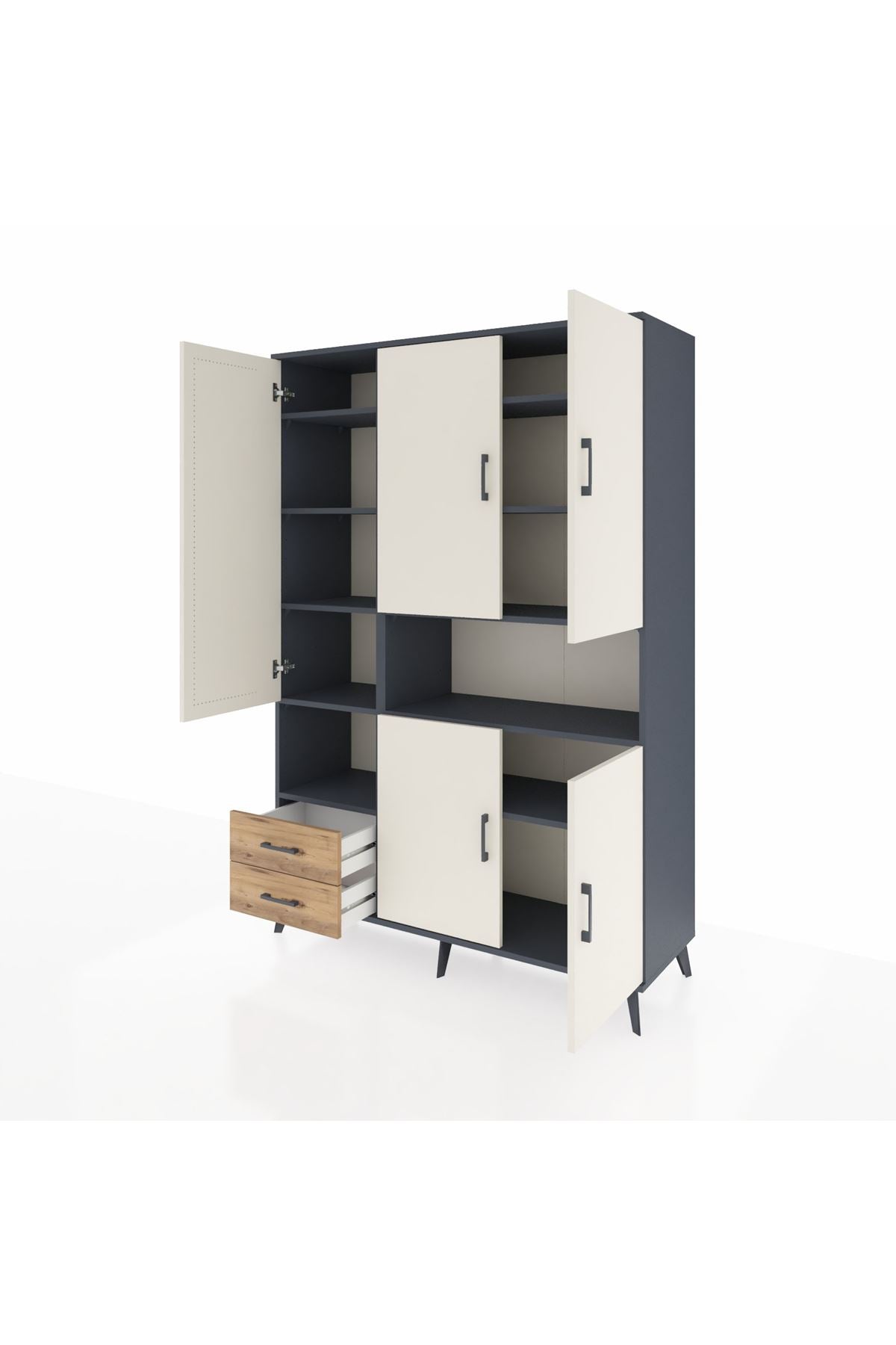 Hyperion Dolap 10 Raflı 2 Çekmeceli 5 Kapaklı 132x44x195 Antrasit-Aytaşı/Çam