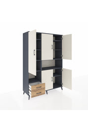 Hyperion Dolap 10 Raflı 2 Çekmeceli 5 Kapaklı 132x44x195 Antrasit-Aytaşı/Çam