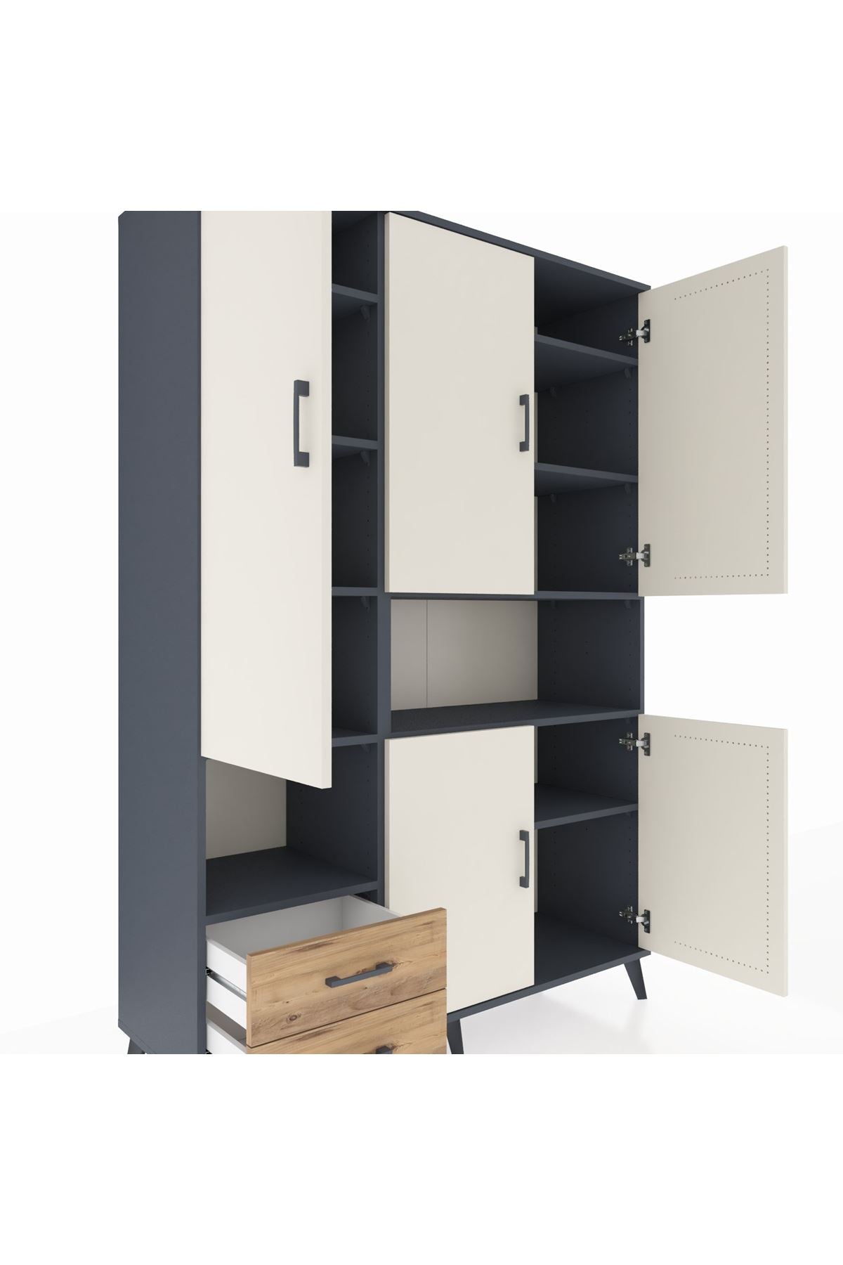 Hyperion Dolap 10 Raflı 2 Çekmeceli 5 Kapaklı 132x44x195 Antrasit-Aytaşı/Çam