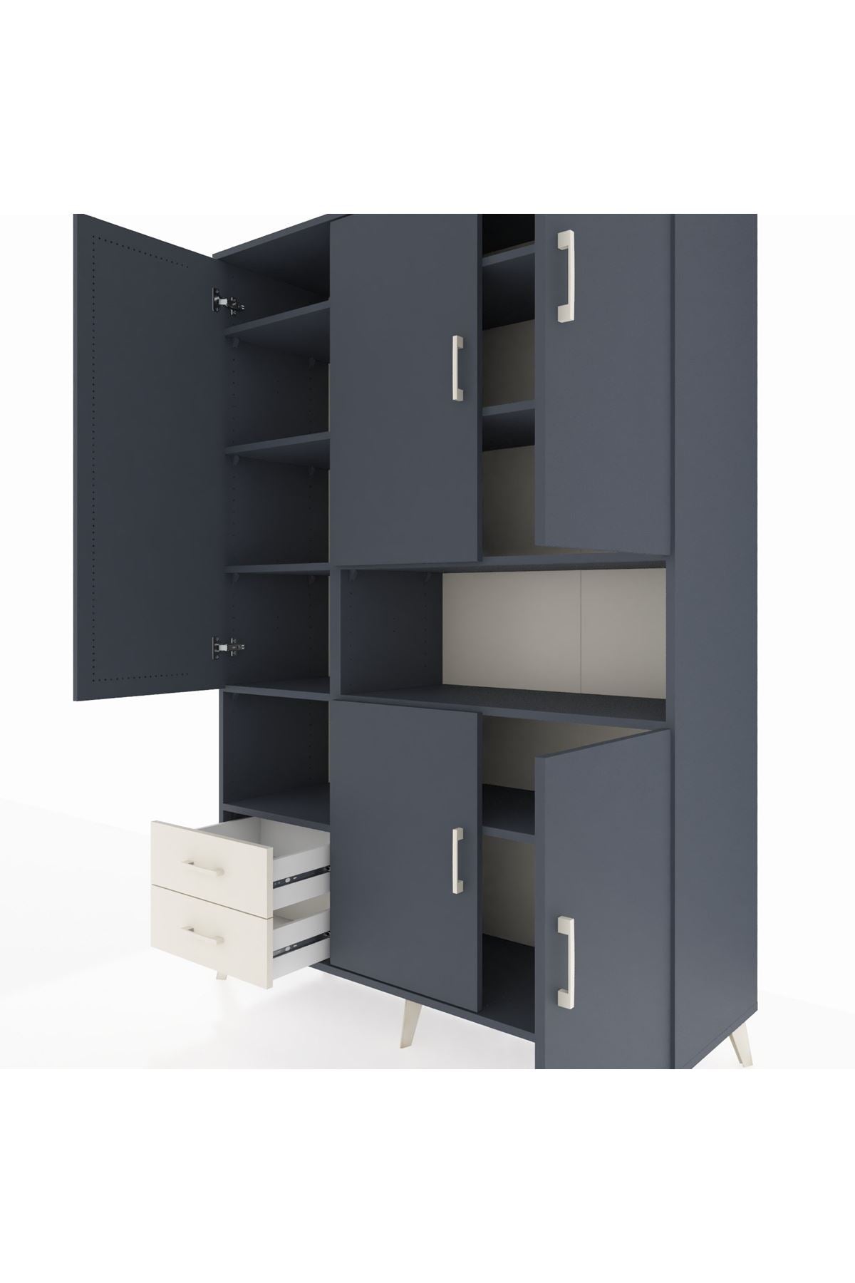 Hyperion Dolap 10 Raflı 2 Çekmeceli 5 Kapaklı 132x44x195 Antrasit-Antrasit/Aytaşı