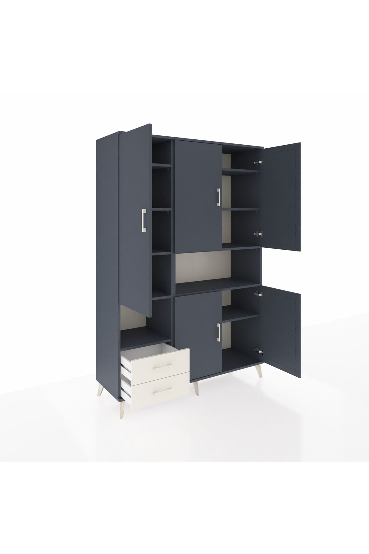 Hyperion Dolap 10 Raflı 2 Çekmeceli 5 Kapaklı 132x44x195 Antrasit-Antrasit/Aytaşı