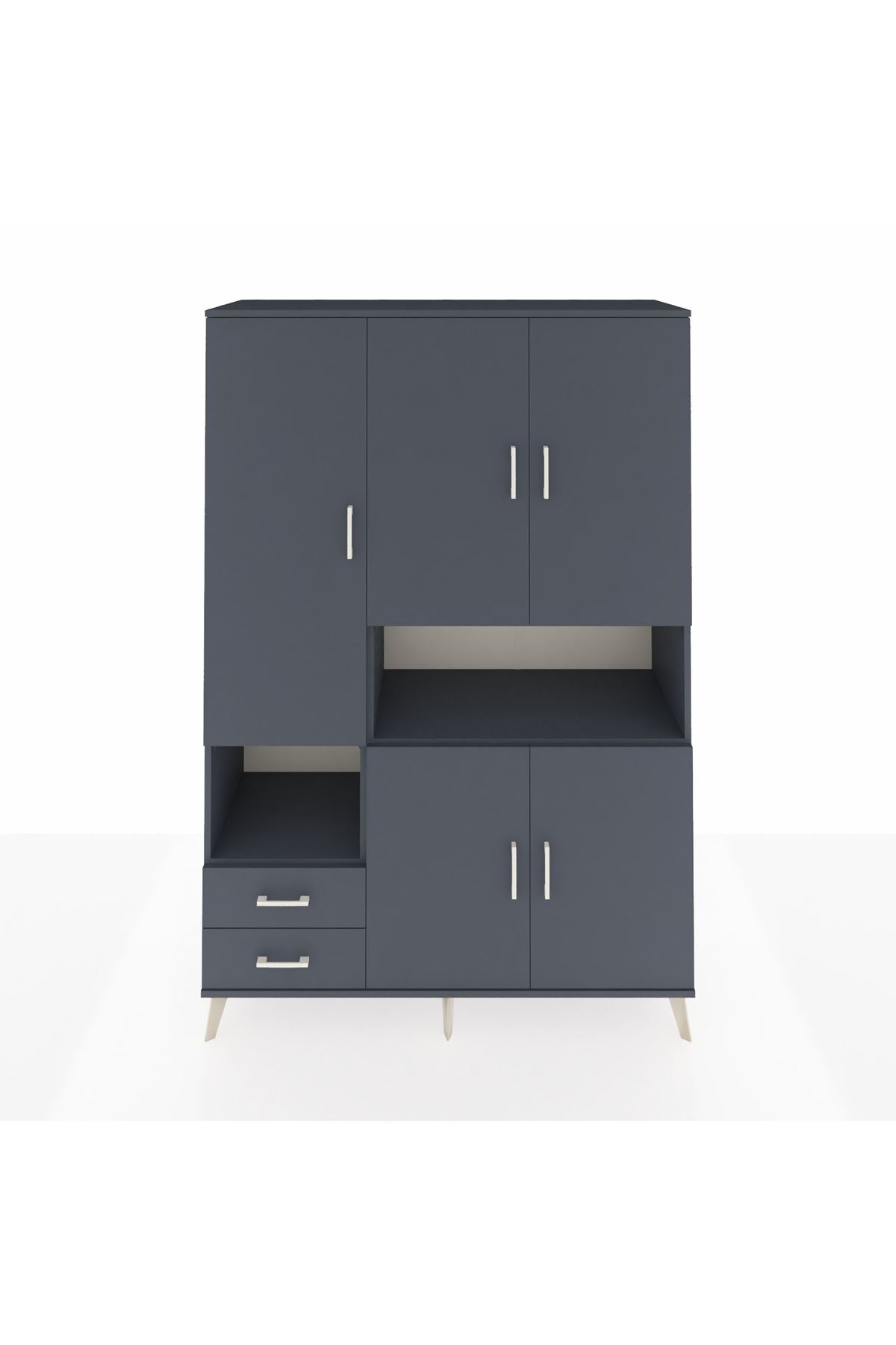 Hyperion Dolap 10 Raflı 2 Çekmeceli 5 Kapaklı 132x44x195 Antrasit-Antrasit/Antrasit