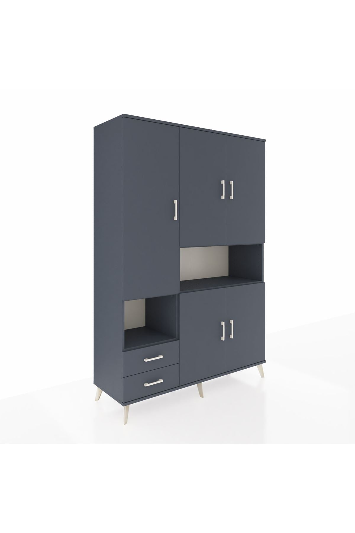 Hyperion Dolap 10 Raflı 2 Çekmeceli 5 Kapaklı 132x44x195 Antrasit-Antrasit/Antrasit