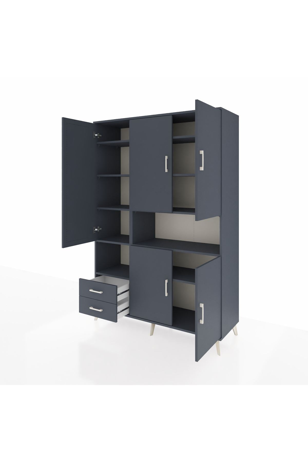 Hyperion Dolap 10 Raflı 2 Çekmeceli 5 Kapaklı 132x44x195 Antrasit-Antrasit/Antrasit