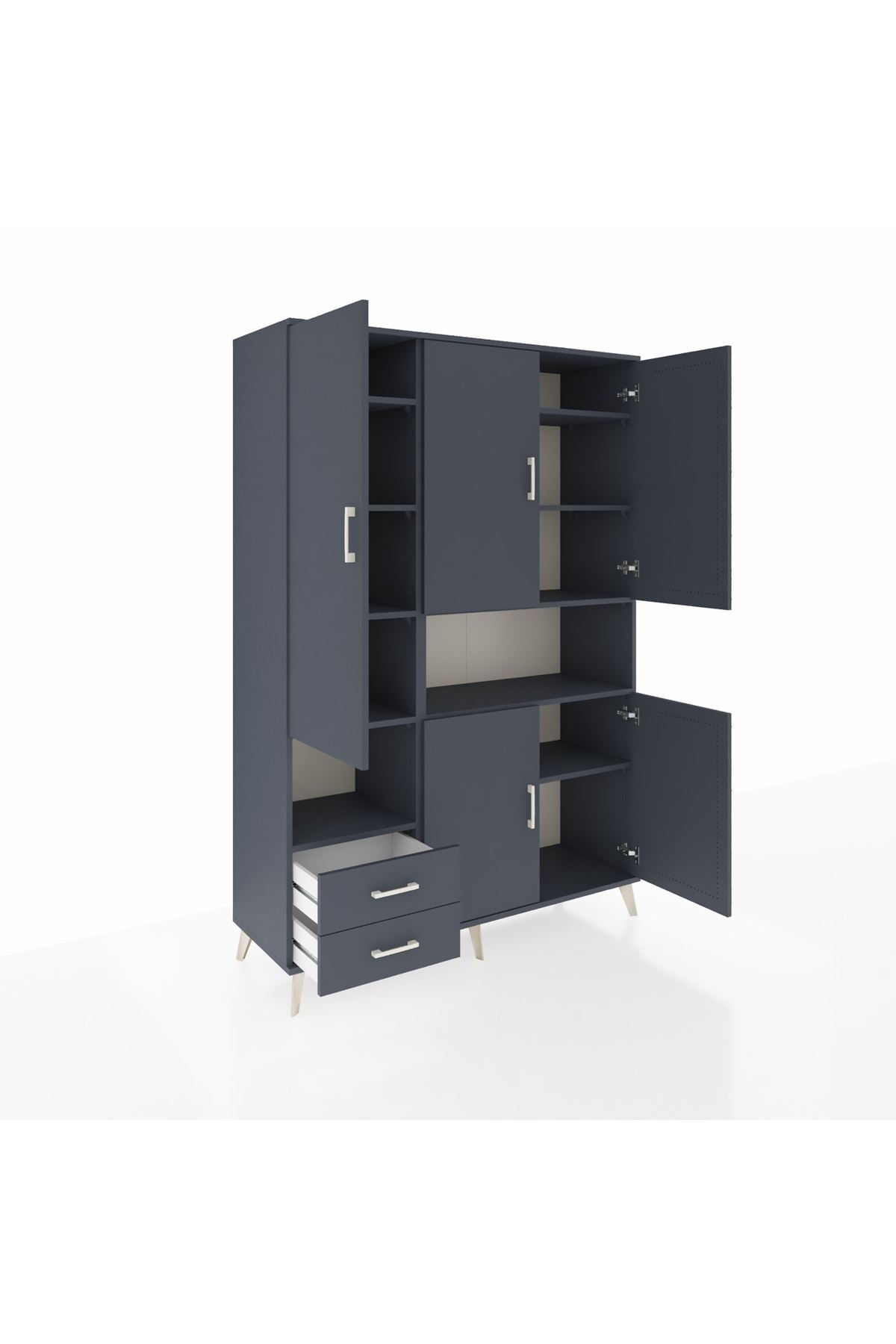 Hyperion Dolap 10 Raflı 2 Çekmeceli 5 Kapaklı 132x44x195 Antrasit-Antrasit/Antrasit