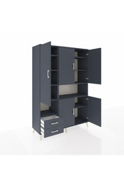 Hyperion Dolap 10 Raflı 2 Çekmeceli 5 Kapaklı 132x44x195 Antrasit-Antrasit/Antrasit