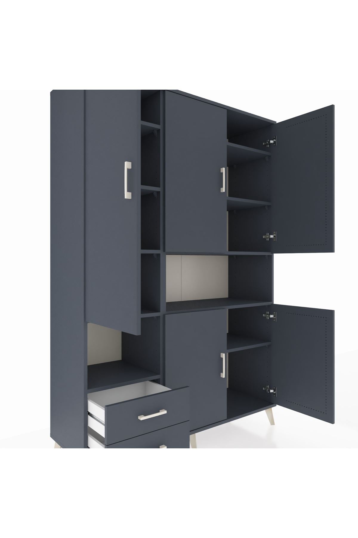 Hyperion Dolap 10 Raflı 2 Çekmeceli 5 Kapaklı 132x44x195 Antrasit-Antrasit/Antrasit