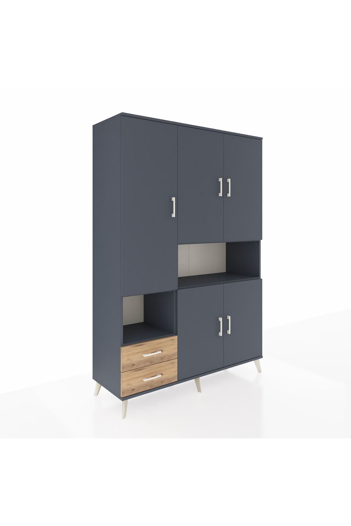 Hyperion Dolap 10 Raflı 2 Çekmeceli 5 Kapaklı 132x44x195 Antrasit-Antrasit/Çam