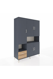 Hyperion Dolap 10 Raflı 2 Çekmeceli 5 Kapaklı 132x44x195 Antrasit-Antrasit/Çam