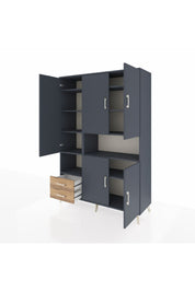 Hyperion Dolap 10 Raflı 2 Çekmeceli 5 Kapaklı 132x44x195 Antrasit-Antrasit/Çam